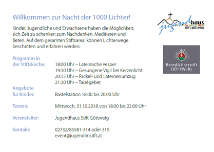 Nacht der 1000 Lichter / Jugendhaus Stift Göttweig Flyer_Nacht der 1000 Lichter_2018